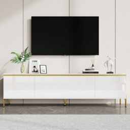Btm High Gloss Tv Stand, 4 Door Media Console With Cable Management And Gold Trim, Storage Tv Cabinet - thumbnail 9