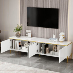 Btm High Gloss Tv Stand, 4 Door Media Console With Cable Management And Gold Trim, Storage Tv Cabinet - thumbnail 8