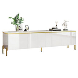 Btm High Gloss Tv Stand, 4 Door Media Console With Cable Management And Gold Trim, Storage Tv Cabinet - thumbnail 2