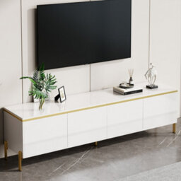 Btm High Gloss Tv Stand, 4 Door Media Console With Cable Management And Gold Trim, Storage Tv Cabinet - thumbnail 6