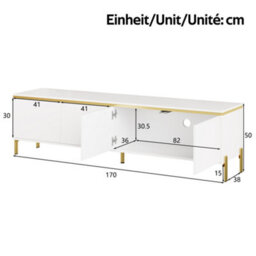 Btm High Gloss Tv Stand, 4 Door Media Console With Cable Management And Gold Trim, Storage Tv Cabinet - thumbnail 4