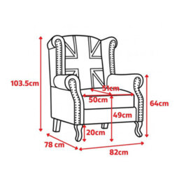 Faux Leather Suede Effect Britannia Wing Back Chair With Union Jack Flag Black - thumbnail 6