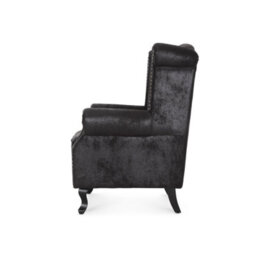 Faux Leather Suede Effect Britannia Wing Back Chair With Union Jack Flag Black - thumbnail 4