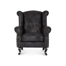 Faux Leather Suede Effect Britannia Wing Back Chair With Union Jack Flag Black - thumbnail 3