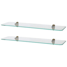 Harbour Housewares 2X Rounded Floating Glass Shelves - 60Cm - Gold Brackets - Bathroom Shower Storage Vanity Display Unit Shelf