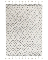 Beliani Oriental Geometric Cotton Rug 160 X 230 Cm Off-White Black With Tassels - thumbnail 1