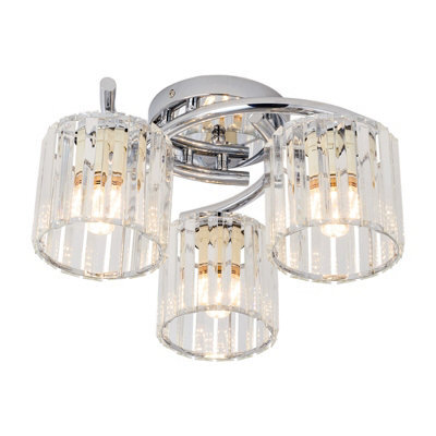 Living And Home 3 Light Ceiling Light With Glass Shade,silver - image 1