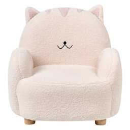 Wyld And Coco Cat-Shaped Kids Armchair, Off-White Bouclé Upholstery, Low Seat For Toddlers - thumbnail 1