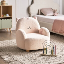 Wyld And Coco Cat-Shaped Kids Armchair, Off-White Bouclé Upholstery, Low Seat For Toddlers - thumbnail 2