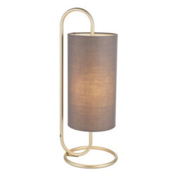 Modern Antique Brass Oval Table Lamp Desk Light & Grey Fabric Cylinder Shade - thumbnail 1