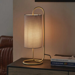 Modern Antique Brass Oval Table Lamp Desk Light & Grey Fabric Cylinder Shade - thumbnail 3