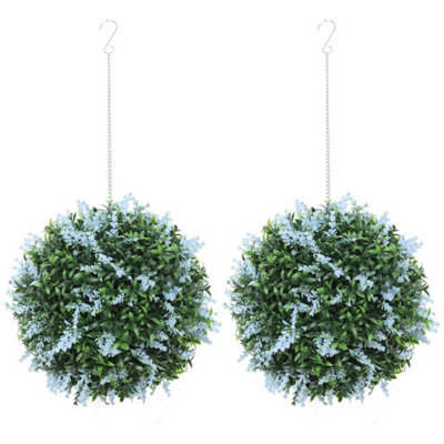 Set Of 2 Artificial Plant Topiary Balls, Faux Plants, Blue - image 1