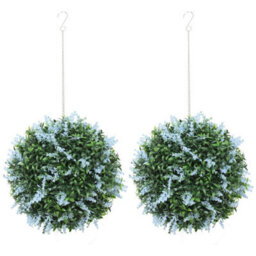 Set Of 2 Artificial Plant Topiary Balls, Faux Plants, Blue