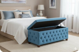 120Cm Wide Empire Ottoman Storage Box With Legs, Duck Egg Velvet Chesterfield Upholstered Ottoman Footstool Coffee Table - thumbnail 5