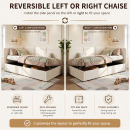 Modernluxe 3Ft Single Bed, 90X190 Cm, Daybed, Reversible Left Or Right, Hydraulic Lift Storage Bed Frame, Velvet, Beige - thumbnail 5