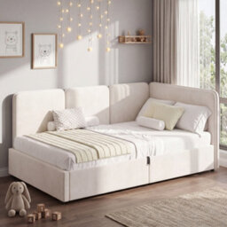 Modernluxe 3Ft Single Bed, 90X190 Cm, Daybed, Reversible Left Or Right, Hydraulic Lift Storage Bed Frame, Velvet, Beige - thumbnail 3