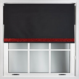 Furnished Black Fabric Blackout Roller Blind With Red Glitter Edge - Trimmable (W)120Cm X (L)165Cm