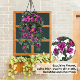 Neel Blue Purple Artificial Rose Flower Hanging Vines Silk Garland, 18 Flowers, 110Cm(3.6Ft) - thumbnail 5