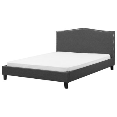 Beliani Bed Fabric Montpellier 180 X 200 Cm (Eu Super King) Dark Grey - image 1