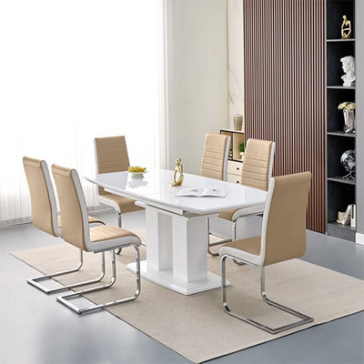 Furniture in Fashion Genisimo Small Gloss Extending Dining Table 6 Symphony Taupe Chairs - image 1