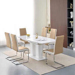 Furniture in Fashion Genisimo Small Gloss Extending Dining Table 6 Symphony Taupe Chairs - thumbnail 1
