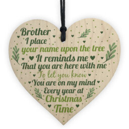 Red Ocean Brother Memorial In Loving Memory Handmade Wooden Hanging Heart Christmas Bauble Decoration Keepsake