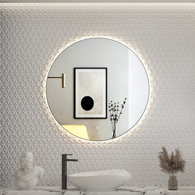 Royal Bathrooms Luton 800 X 800mm Matt Black Round Backlit Led Illuminated Bathroom Mirror Framed With Demister Pad & Touch Sensor - image 1