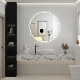 Royal Bathrooms Luton 800 X 800mm Matt Black Round Backlit Led Illuminated Bathroom Mirror Framed With Demister Pad & Touch Sensor - thumbnail 4