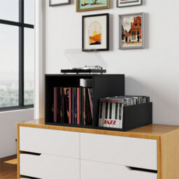 Record Player Stand With Power Outlet Black Mid Century Modern End Table Black - thumbnail 3