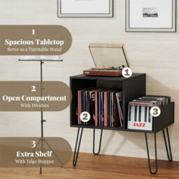 Record Player Stand With Power Outlet Black Mid Century Modern End Table Black - thumbnail 6