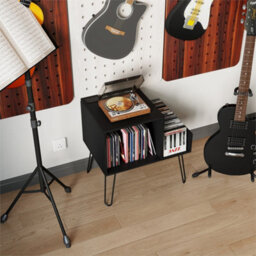 Record Player Stand With Power Outlet Black Mid Century Modern End Table Black - thumbnail 4
