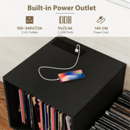 Record Player Stand With Power Outlet Black Mid Century Modern End Table Black - thumbnail 5