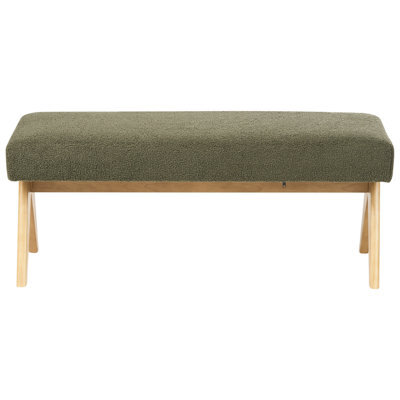 Wyld And Coco Luxeliving Boucle Bench Green And Light Brown Upholstered With Rubberwood Legs, W118 X D46 X H48Cm - image 1