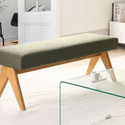 Wyld And Coco Luxeliving Boucle Bench Green And Light Brown Upholstered With Rubberwood Legs, W118 X D46 X H48Cm - thumbnail 2