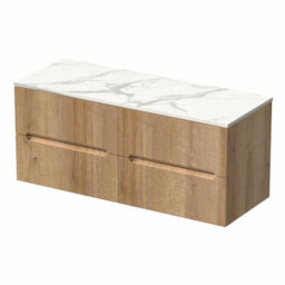 Affine 1200mm Oak White Marble Vanity Unit Double Oval Basin Wall Hung Fluted Soft Close - thumbnail 4