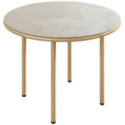 Wyld Haus Bake Round Side Table 60Cm - Beige Faux Marble Tempered Glass Top, Steel Frame - thumbnail 2