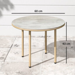Wyld Haus Bake Round Side Table 60Cm - Beige Faux Marble Tempered Glass Top, Steel Frame - thumbnail 3