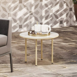 Wyld Haus Bake Round Side Table 60Cm - Beige Faux Marble Tempered Glass Top, Steel Frame - thumbnail 7