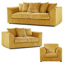 Furnishings For Less UK Luxor Jumbo Cord 3 + 2 + 1 Fabric 3 Piece Sofa Suite - Scatter Back Mustard - thumbnail 1