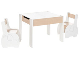 Wyld and Coco Brightnest Kids 2-Seater Table And Chair Set White Wood With Reversible Chalkboard Top - thumbnail 3