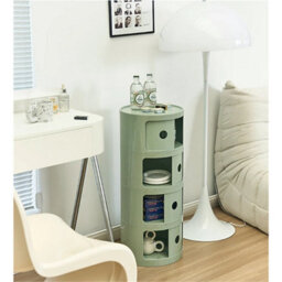 Green  - 4Tiers Cylindrical Round Storage Cabinet Cupboard Shelf Side End Table Shelf - thumbnail 4
