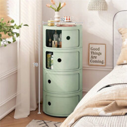 Green  - 4Tiers Cylindrical Round Storage Cabinet Cupboard Shelf Side End Table Shelf - thumbnail 3