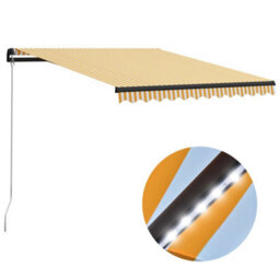 Berkfield Manual Retractable Awning With Led 300X250 Cm Yellow And White
