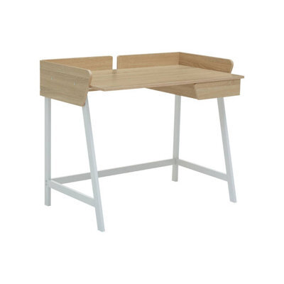 Orsina Natural Oak One Drawer Desk, White Metal Frame Home Office Desk,writing Desk With A Single Storage Drawer - image 1