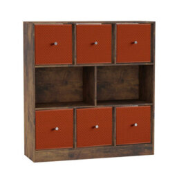 Urbn-Living Urbnliving Asymmetrical 8 Cube Bookcase Shelf Storage Unit W/ 6 Fabric Drawer Inserts (Rustic Brown+Orange) - thumbnail 3