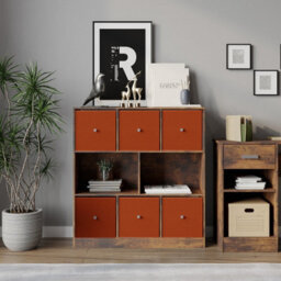 Urbn-Living Urbnliving Asymmetrical 8 Cube Bookcase Shelf Storage Unit W/ 6 Fabric Drawer Inserts (Rustic Brown+Orange) - thumbnail 4