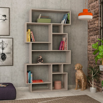 Decortie Karmato Modern Bookcase Shelving Unit Display Unit With 10 Compartments Mocha Grey 168.5Cm Tall - image 1