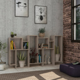Decortie Karmato Modern Bookcase Shelving Unit Display Unit With 10 Compartments Mocha Grey 168.5Cm Tall - thumbnail 5