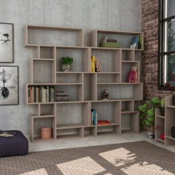 Decortie Karmato Modern Bookcase Shelving Unit Display Unit With 10 Compartments Mocha Grey 168.5Cm Tall - thumbnail 4