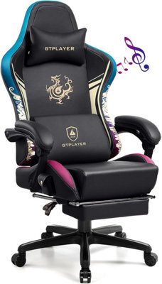 Gtplayer Gaming Chair With Bluetooth Speakers And Footrest, Ergonomic Computer Chair Heavy Duty Lumbar Support Chair, Black - image 1